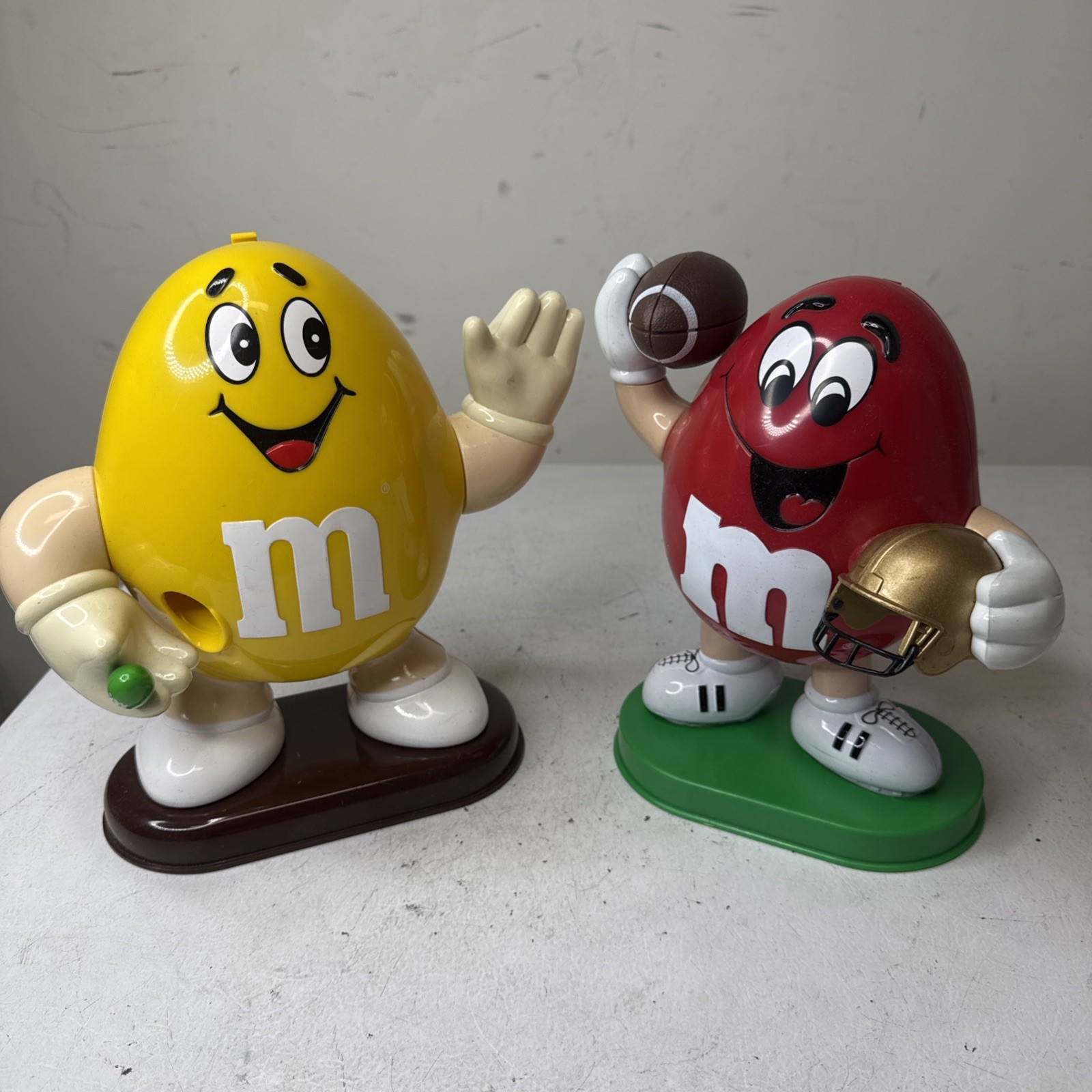 M&Ms Candy Dispenser Lot Red Football Player 1995 Yellow Waving 1991 Vintage