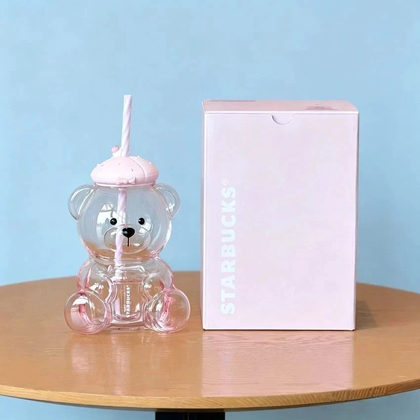 New Starbucks 2026 China Summer Dessert Party Series Bearista Glass Straw Cup