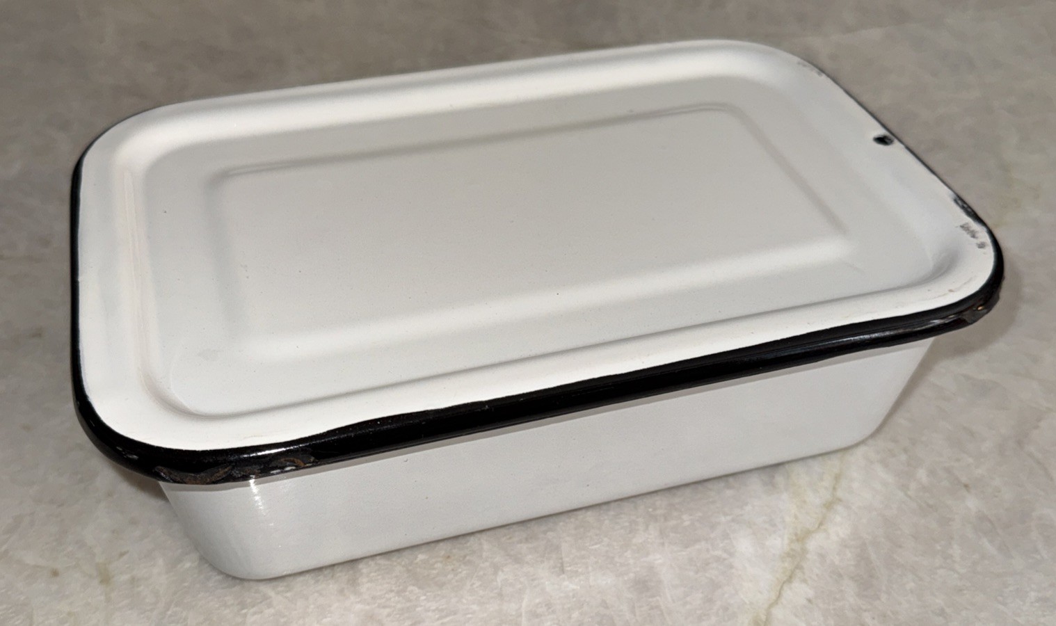 White Enamelware Rectangular Storage Container w/ Lid, Porcelain Vintage