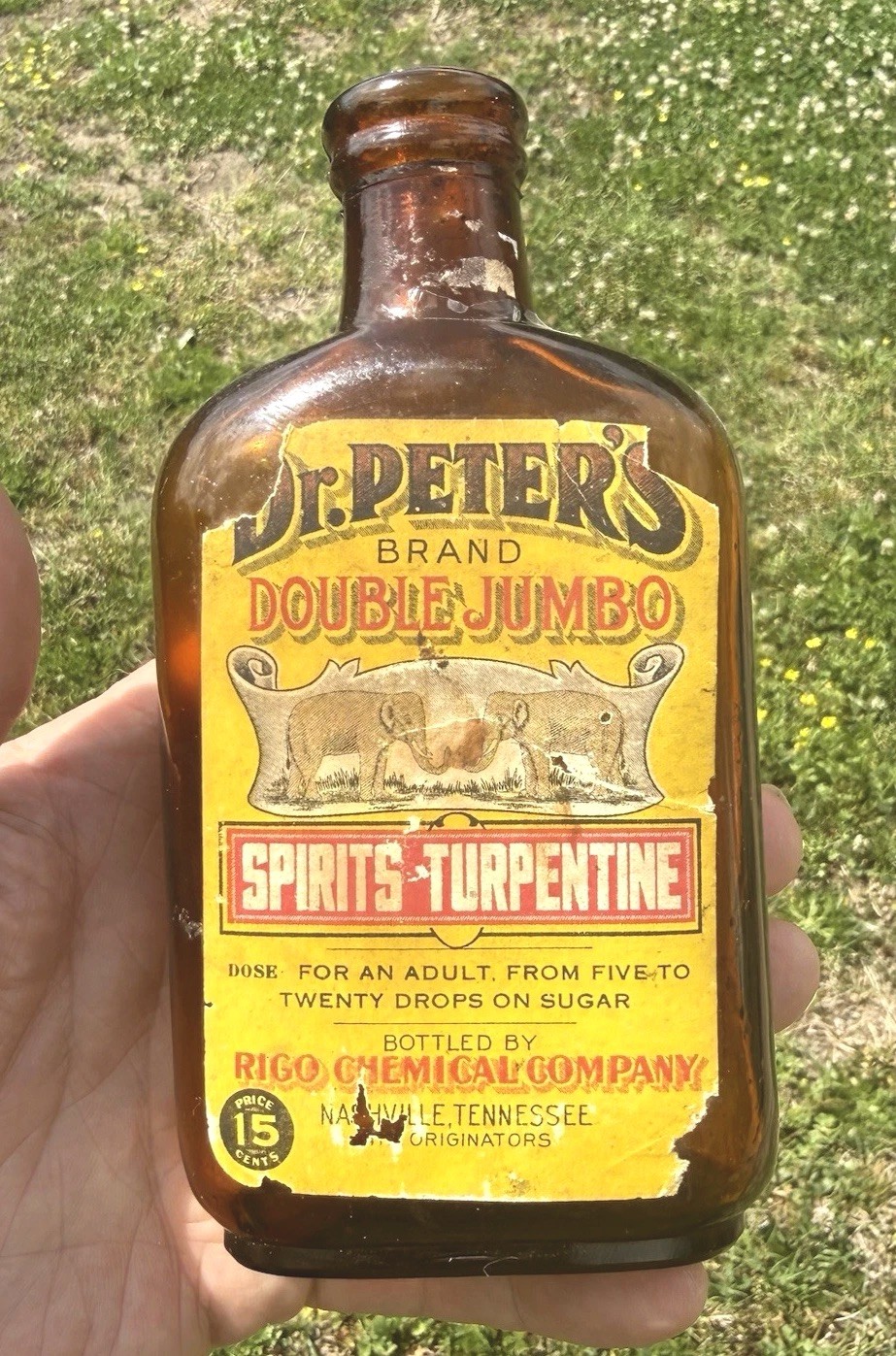 Dr. Peters Medicine Double Jumbo Spirits Tupertine  Paper Label Bottle 