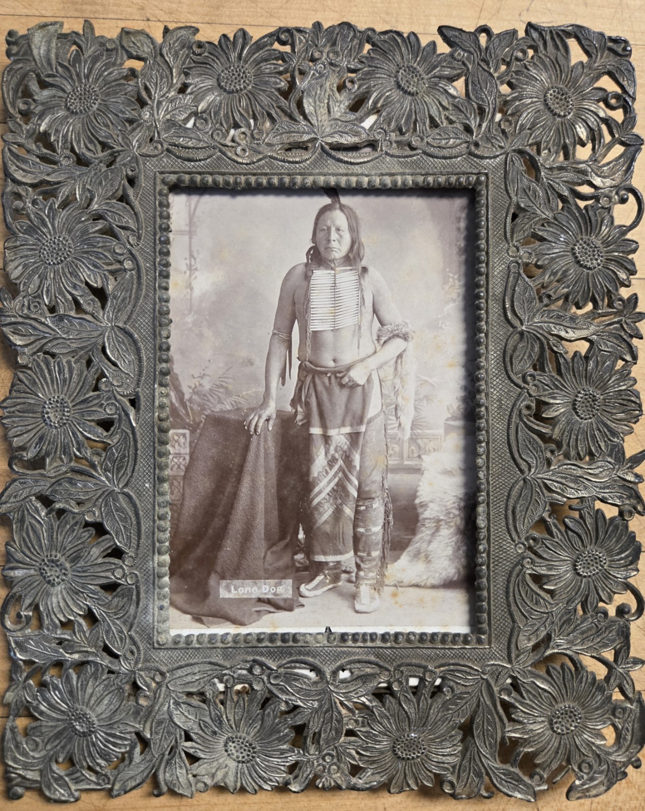 Antique Native American Cabinet Card “Lone Dog” L.W. Stilwell Deadwood SD Framed