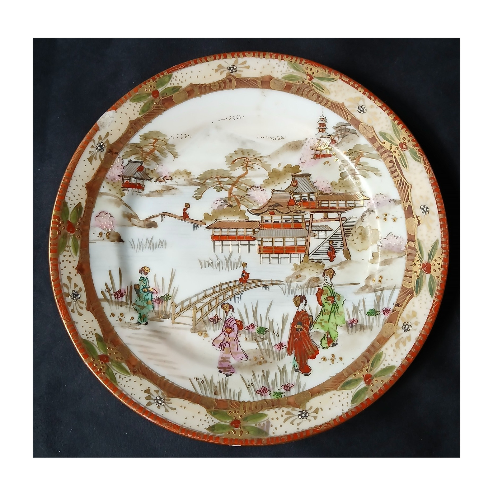 Hand Painted Nippon Japanese Plate Geisha Scenic Design