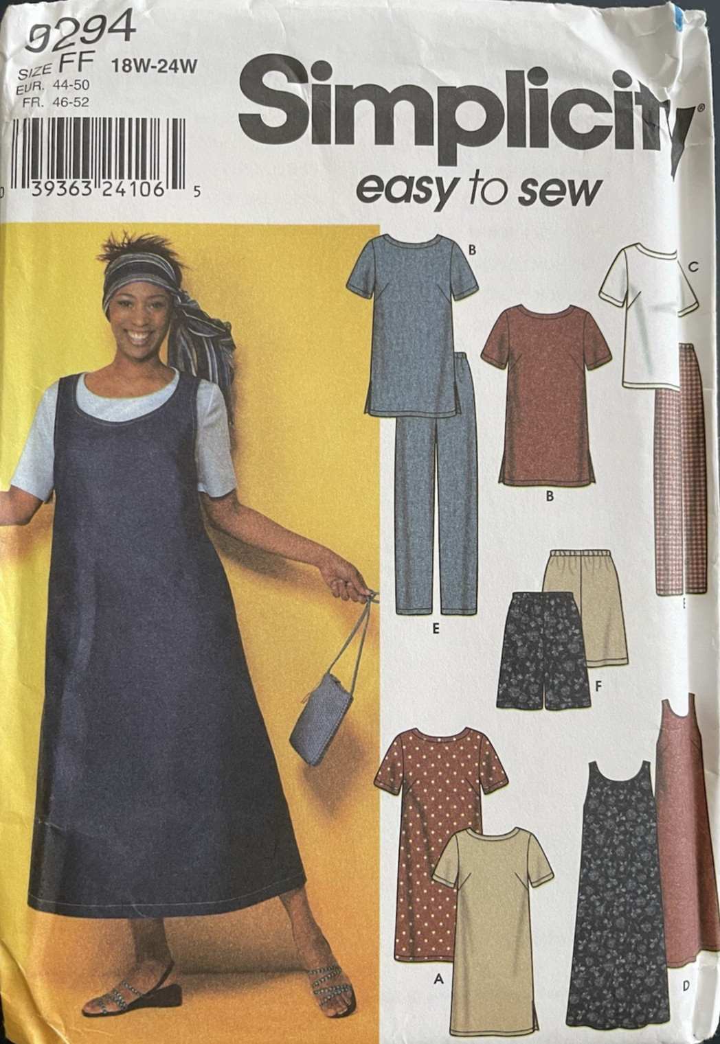 Simplicity Sewing Pattern #9294, Size 18W-20W-22W-24W, Misses\' Jumper, Top, Pant