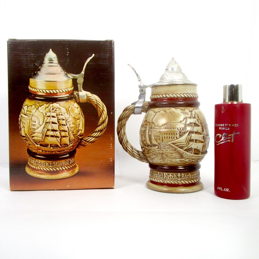 Avon, Ceramic Stein, Tall Ships, Clint Cologne @ 50%, Handcrafted In Brazil 1977