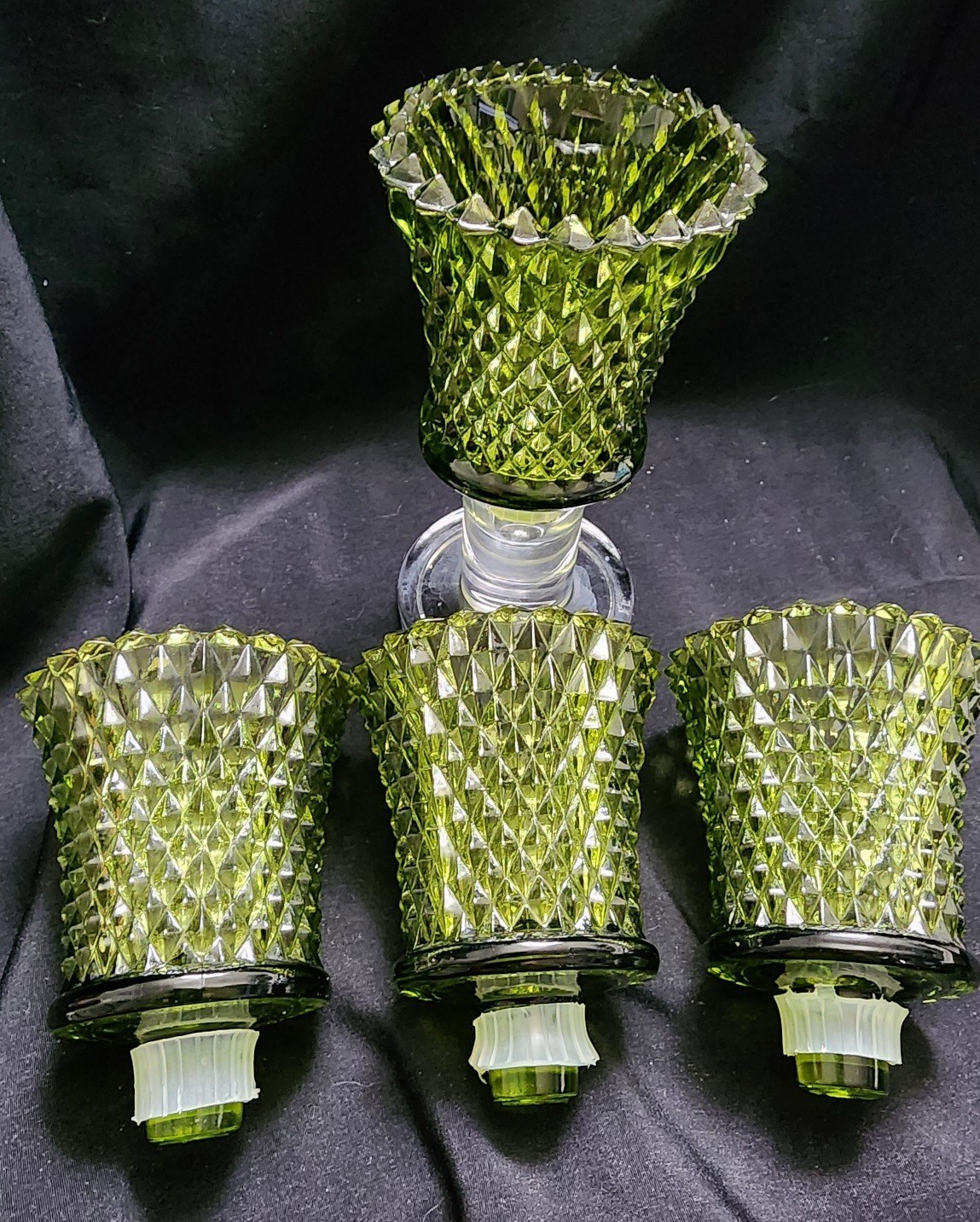 Vintage HOMCO Avocado Green Candle Votive Peg Holders Diamond Point Lot of 4