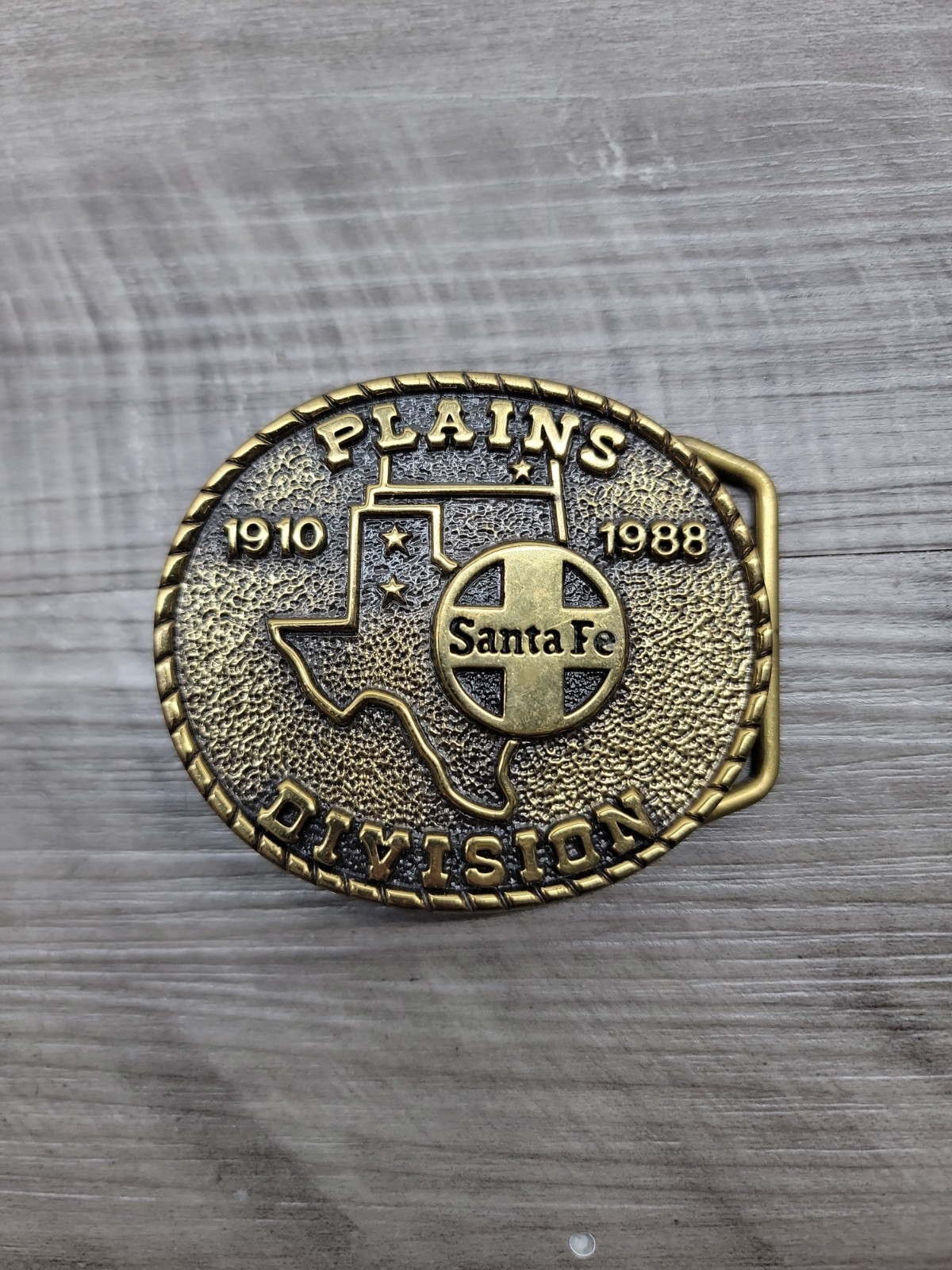 Vinatge Texas Buckle  Santa Fe Railroad Brass Belt Buckle Plains Division 