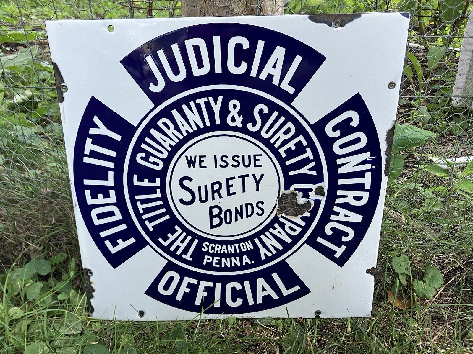 Original Brilliant Mfg Co Surety Bonds Porcelain Sign Scranton PA Advertising