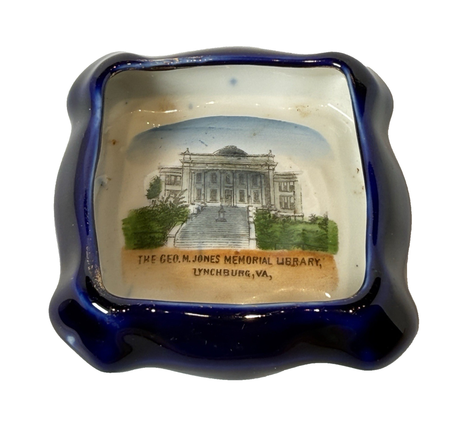 LYNCHBURG , VIRGINA VA  - Jones Memorial Library Cobalt Souvenir Dish China