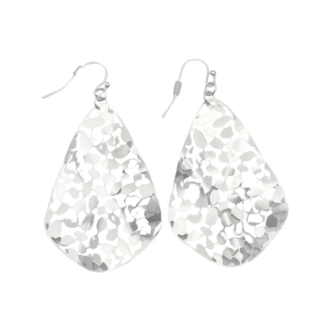 Silver Matte Tear Drop Finish Back Earrings