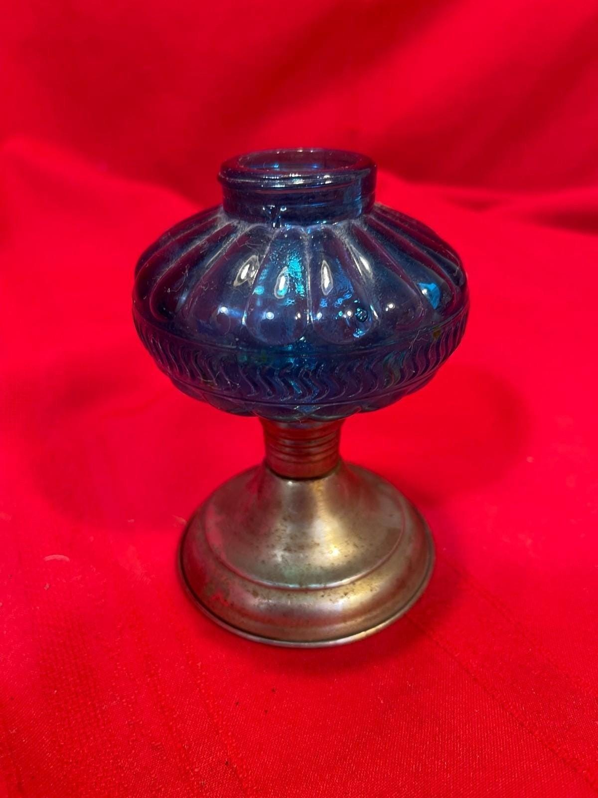 Vintage Blue Glass Miniature Oil Lamp