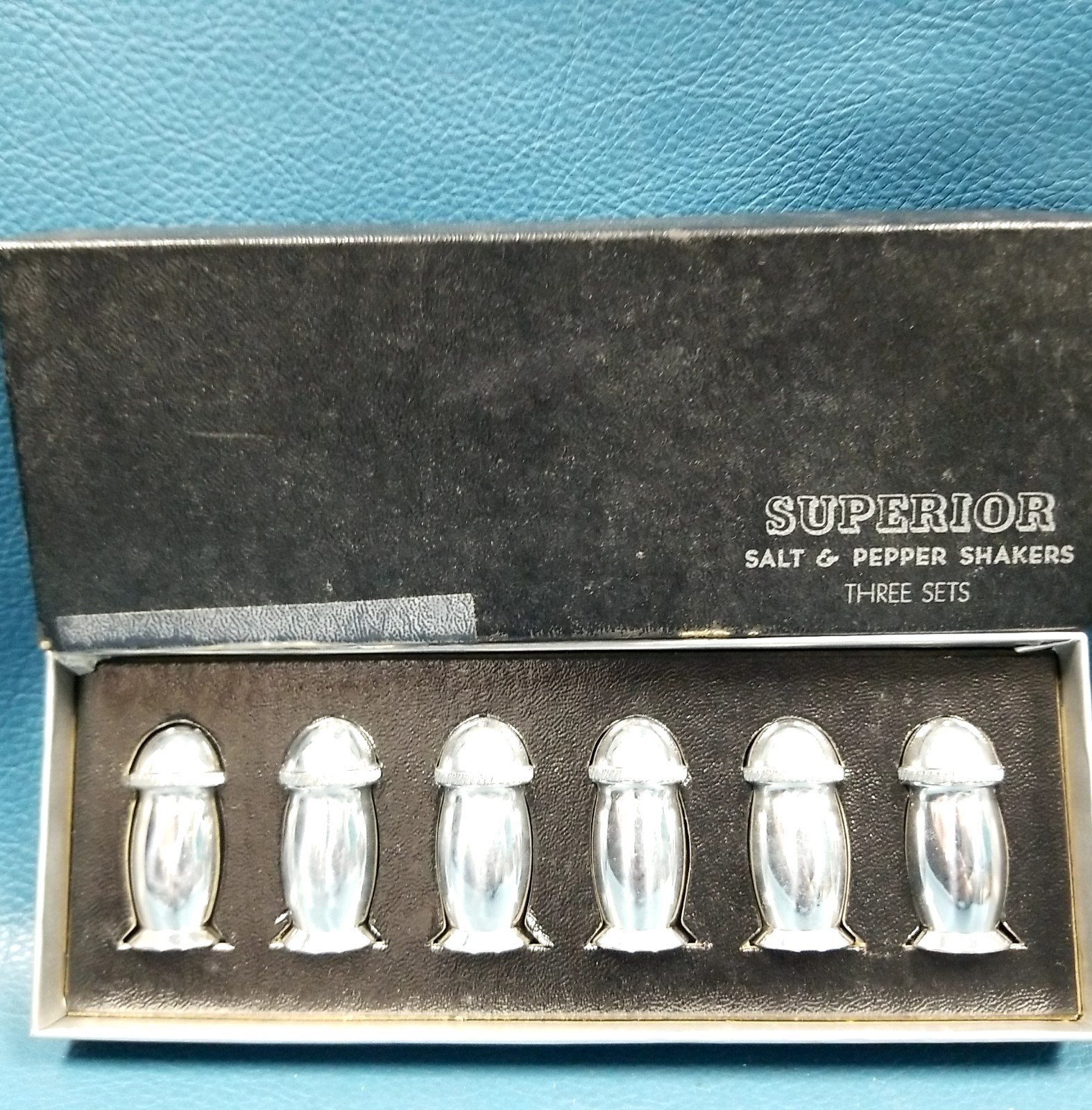 VTG Box Superior MCM Mini Salt & Pepper Shakers Three Sets Dodge Inc LA VTG Box Superior MCM Mini Salt & Pepper Shakers Three Sets Dodge Inc LA