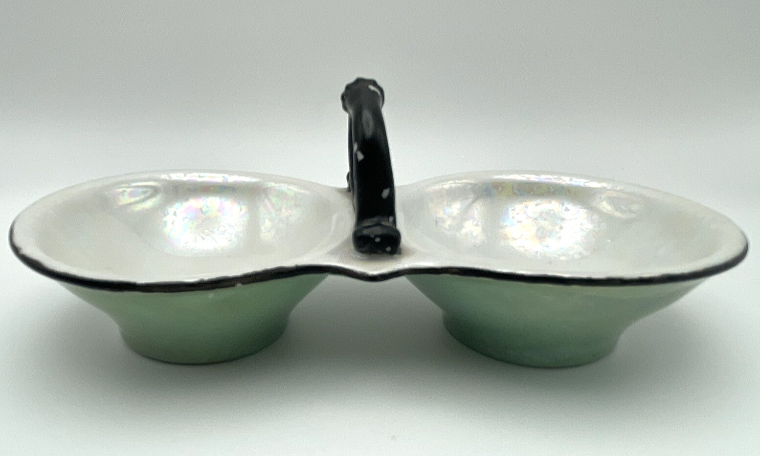 Czech Luster Ware Dual Trinket Dish Mint And White Excellent Condition