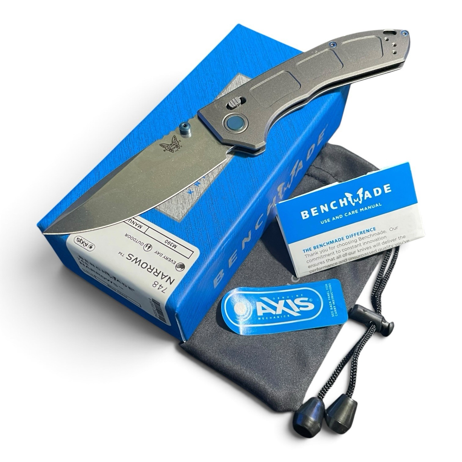 Benchmade 748 Narrows M390 Titanium AXIS Satin Plain Edge Folding EDC Knife