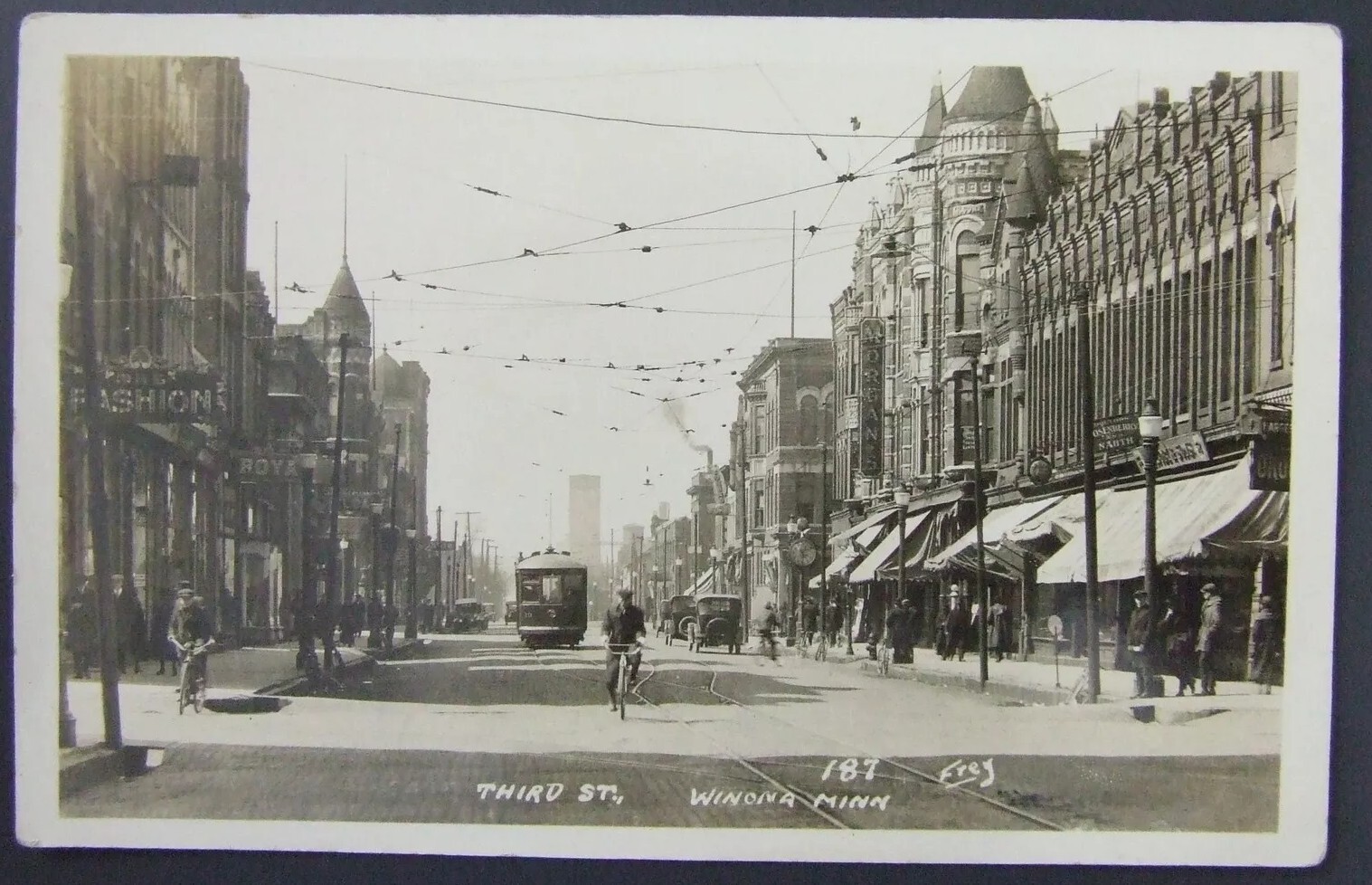 Winona Minnesota MN Third Street RPPC Real Photo Postcard 1922-26 Trolley Cars