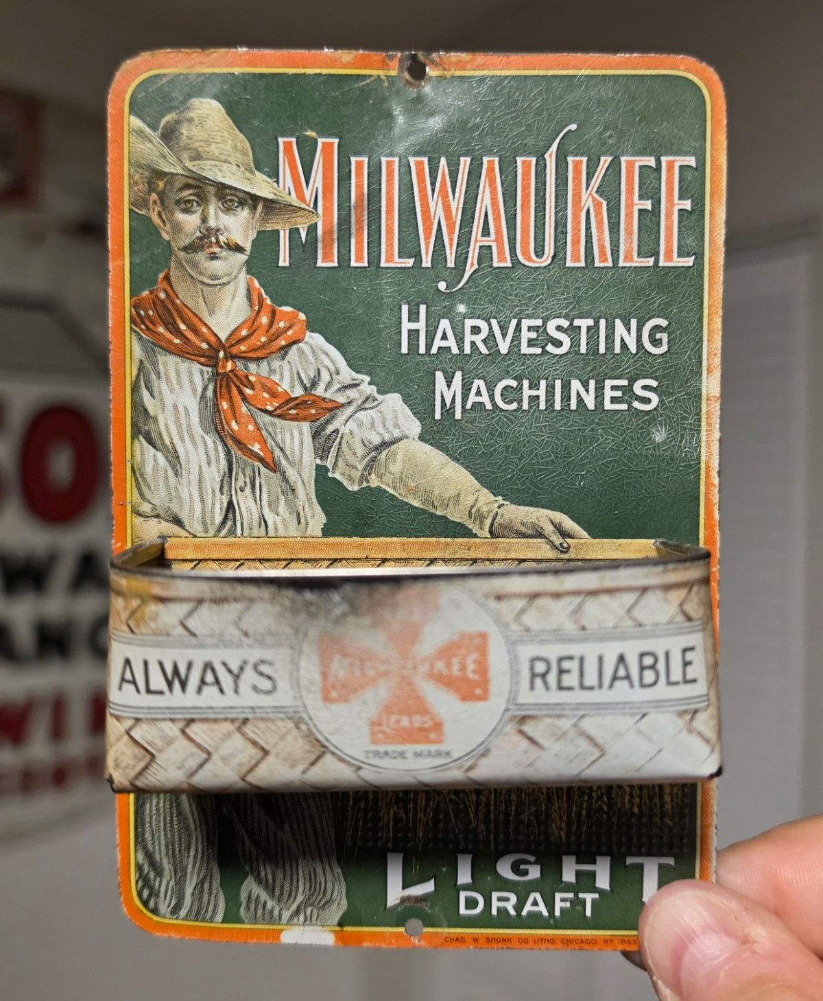 Antique Milwaukee Harvesting Machines Vintage Tin Advertising Match Holder Antique Milwaukee Harvesting Machines Vintage Tin Advertising Match Holder
