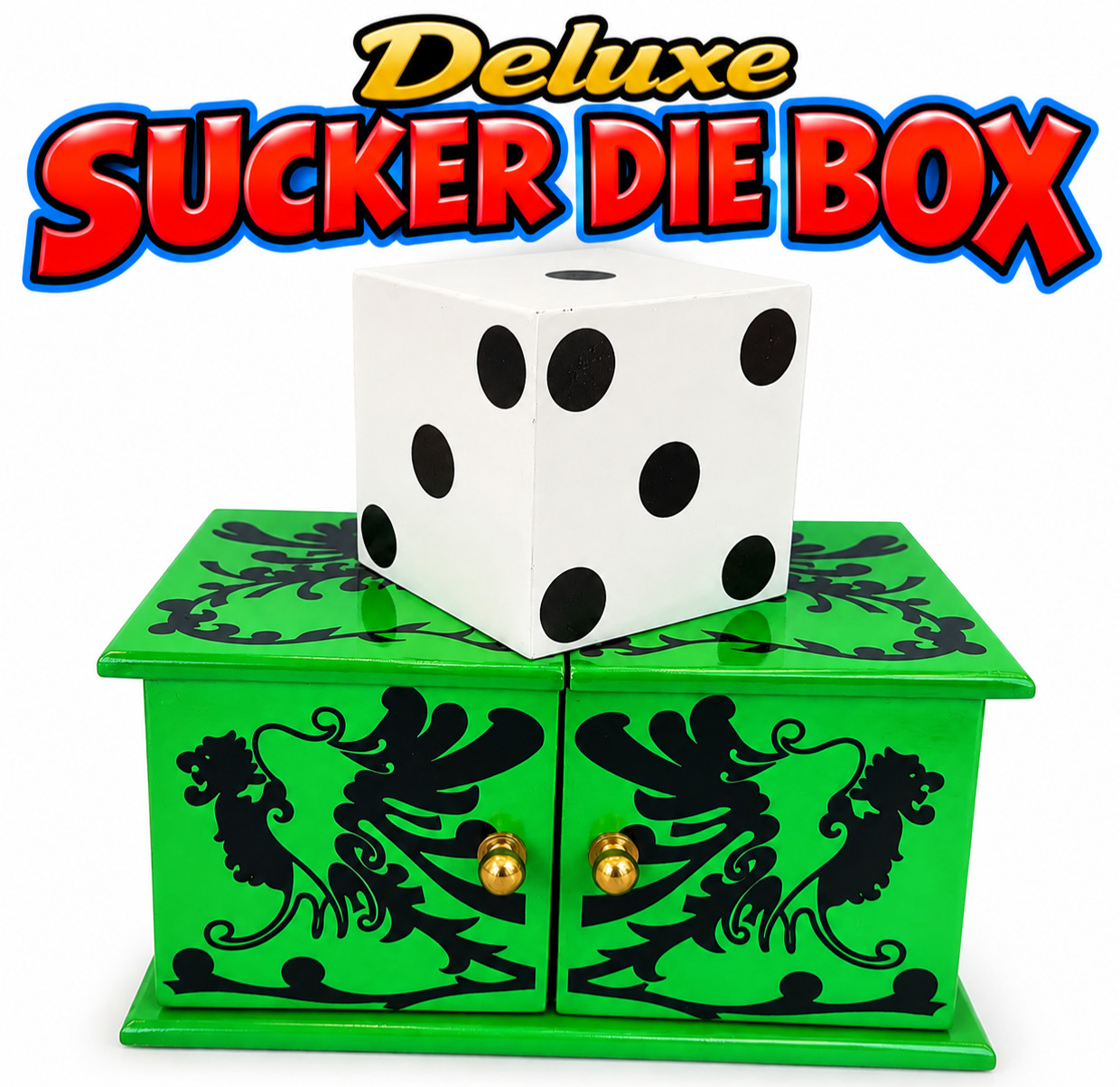 Deluxe SUCKER DIE BOX Comedy Stage Magic Trick Wood Changes Dice Metal Cube Pro
