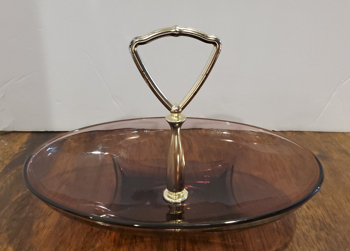Hazel Atlas Amethyst Moroccan Purple Oval Glass Candy Snack Dish W Handle 8x5x2