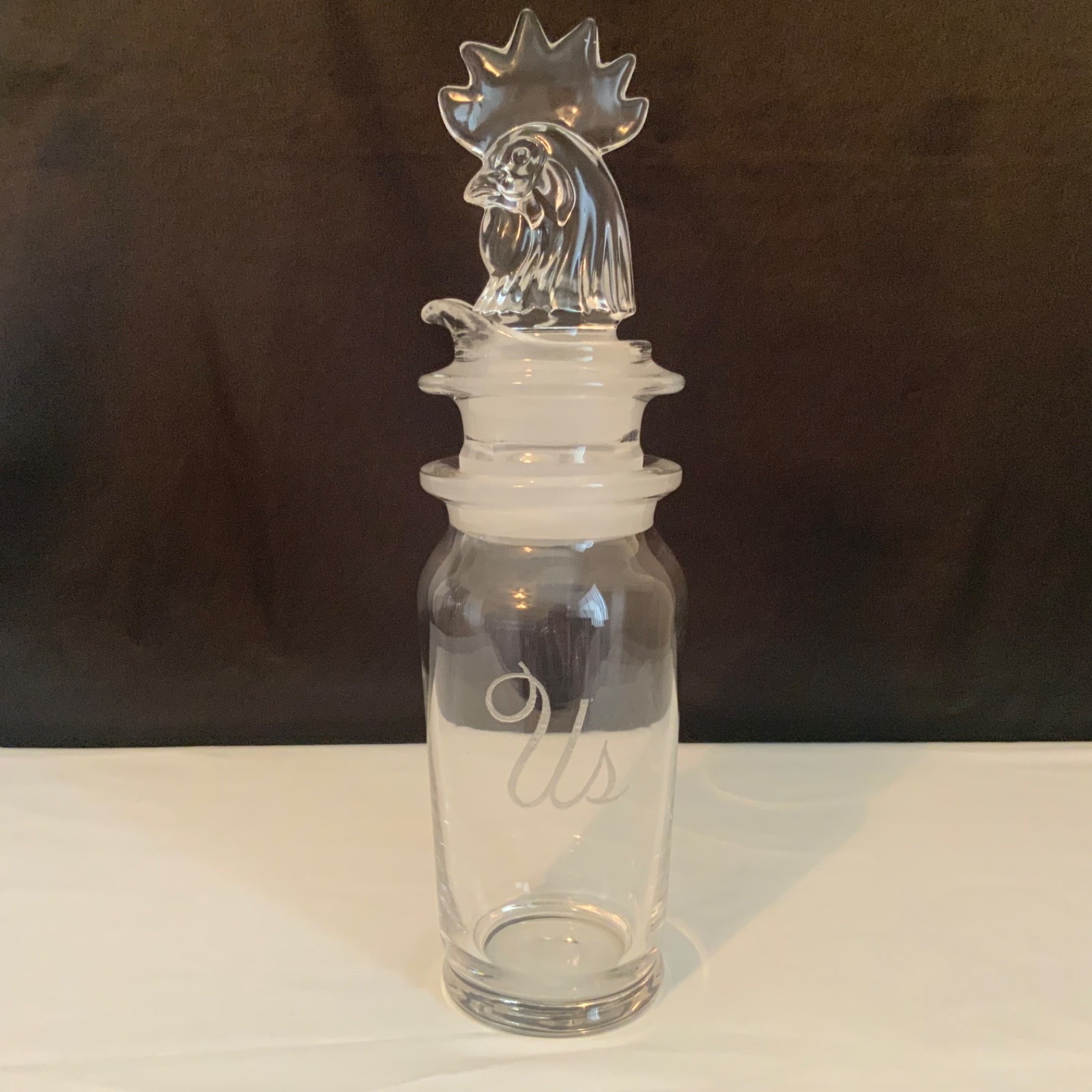 Vintage Heisey Glass 4225 Cobel 1 Pint Cocktail Shaker Rooster Head US Etch