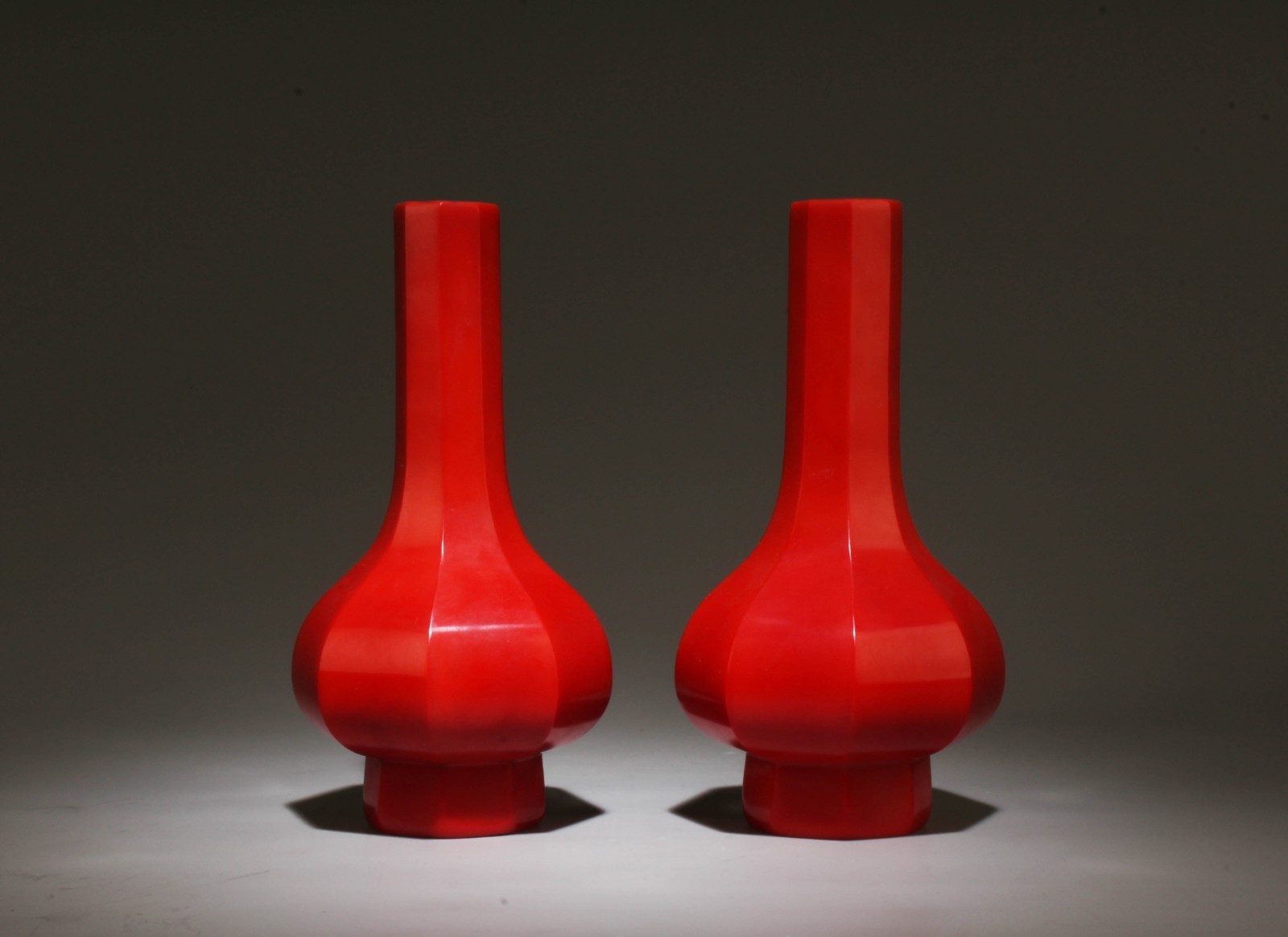 A Pair of Red Peking Glass Vases A Pair of Red Peking Glass Vases
