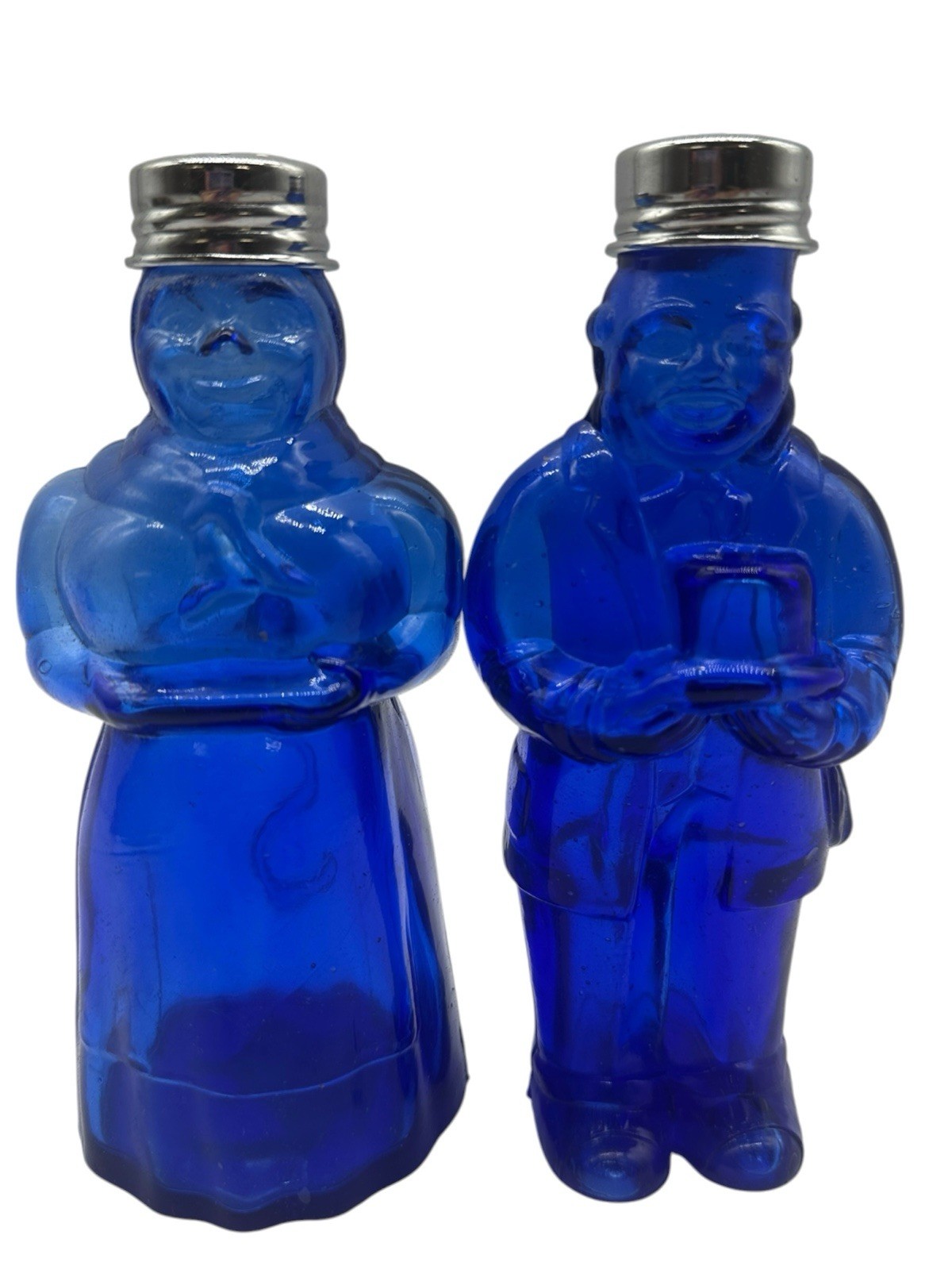 Vintage Cobalt Blue Salt And Pepper Shakers Butler And Maid
