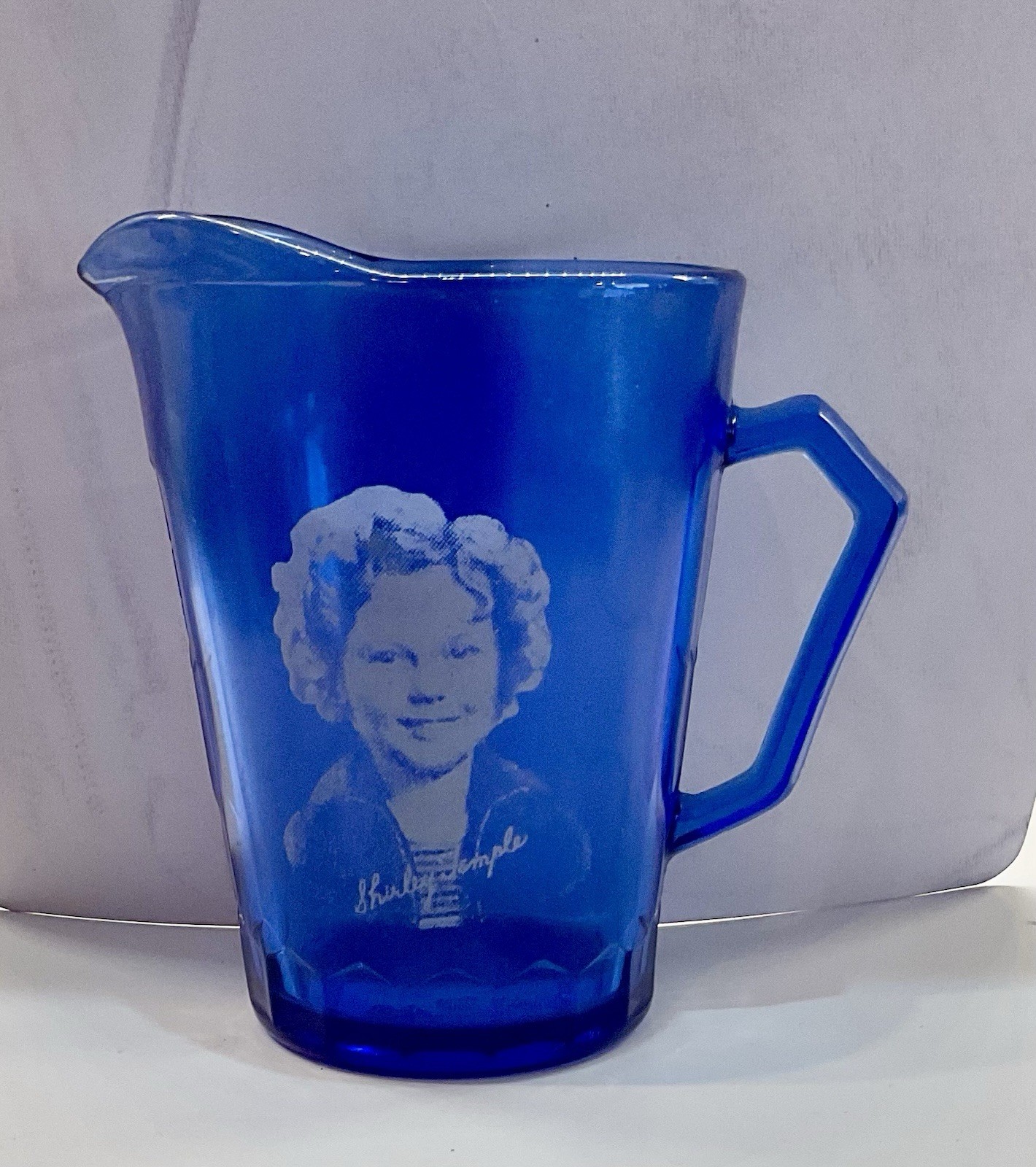 1930s Shirley Temple Cobalt Blue Glass Mini Pitcher Creamer 4.5 inches 