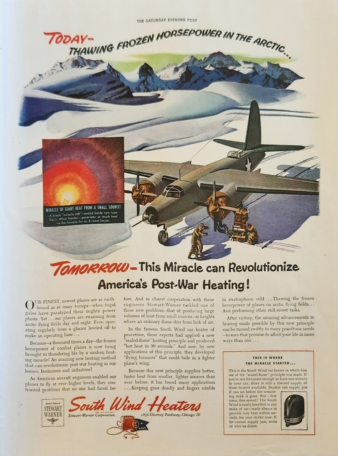 1943 South Wind Heaters Vintage Ad Tomorrow miracle can revolutionize