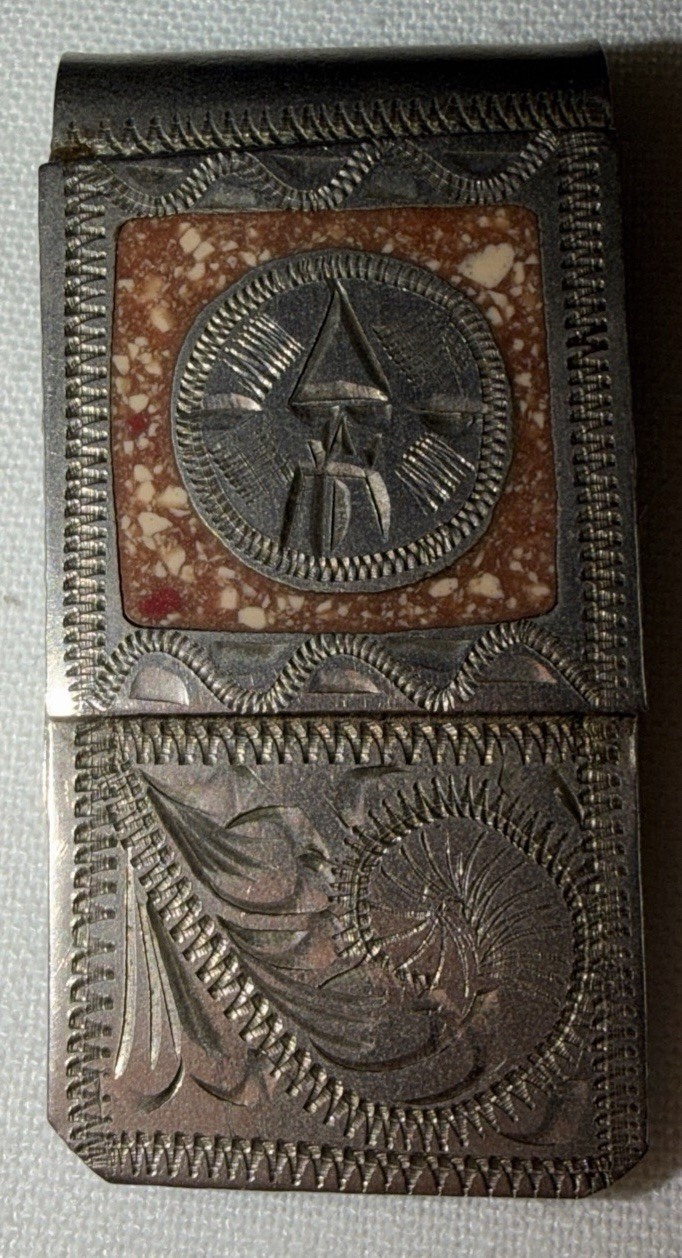 Vintage Aztec Sun Calendar Alpaca Mexico Money Clip