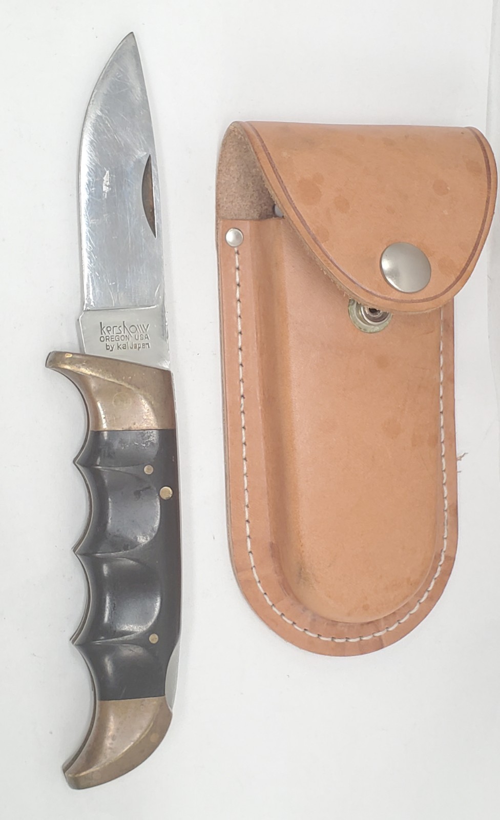 Nice Vintage KERSHAW 1050 KAI Japan Folding Pocket Knife Oregon Leather Sheath