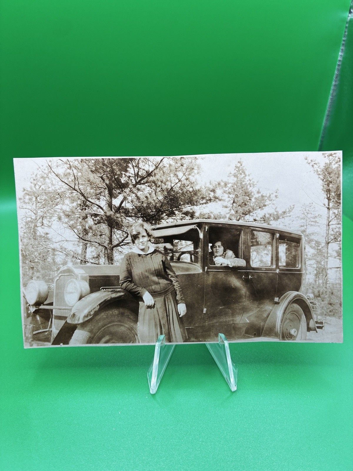1920s Two Women With Antique Sedan Automobile Original Vintage Snapshot Photo