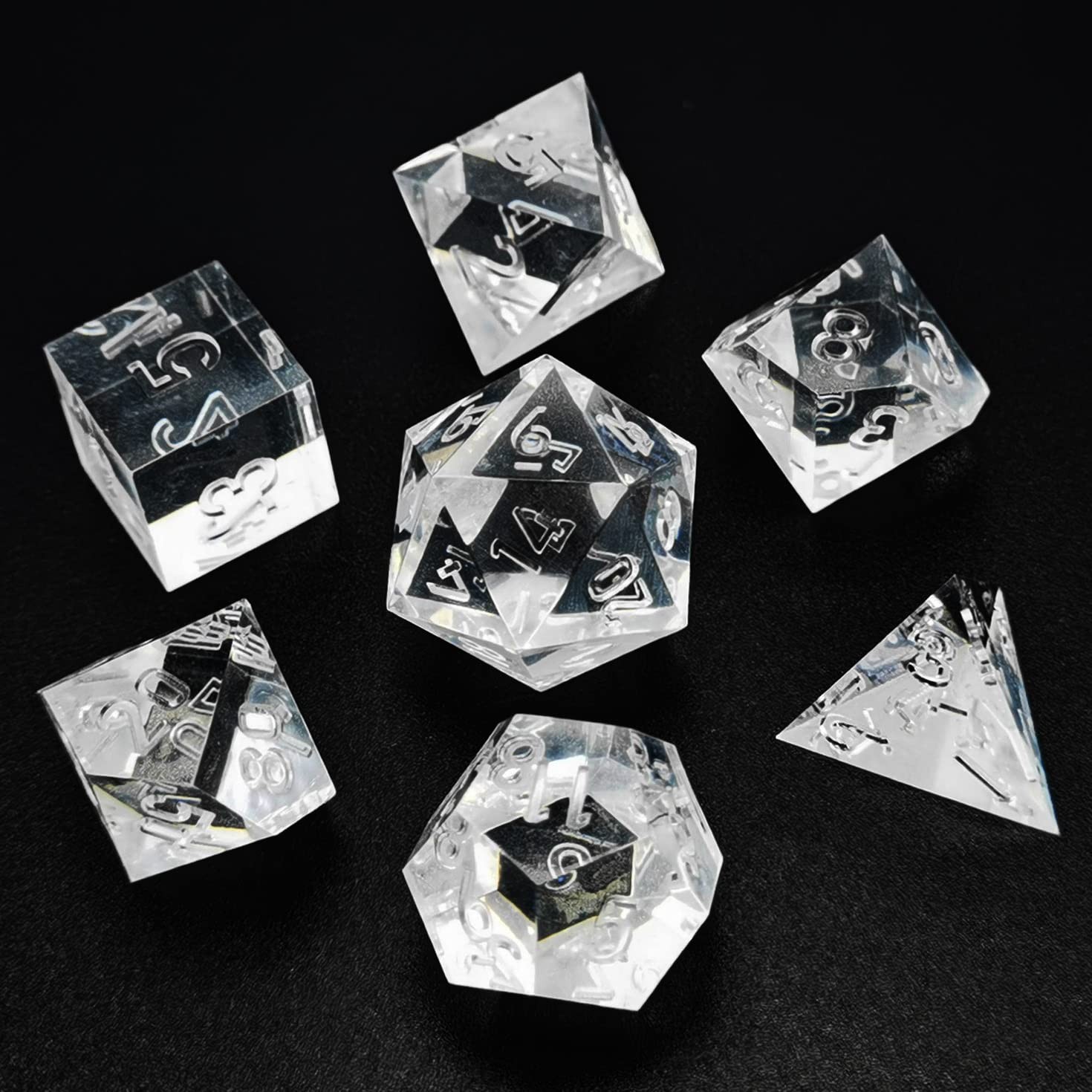 Bescon 7-Piece Clear DND Dice Set – Sharp Edge Polyhedral Dice for RPGs