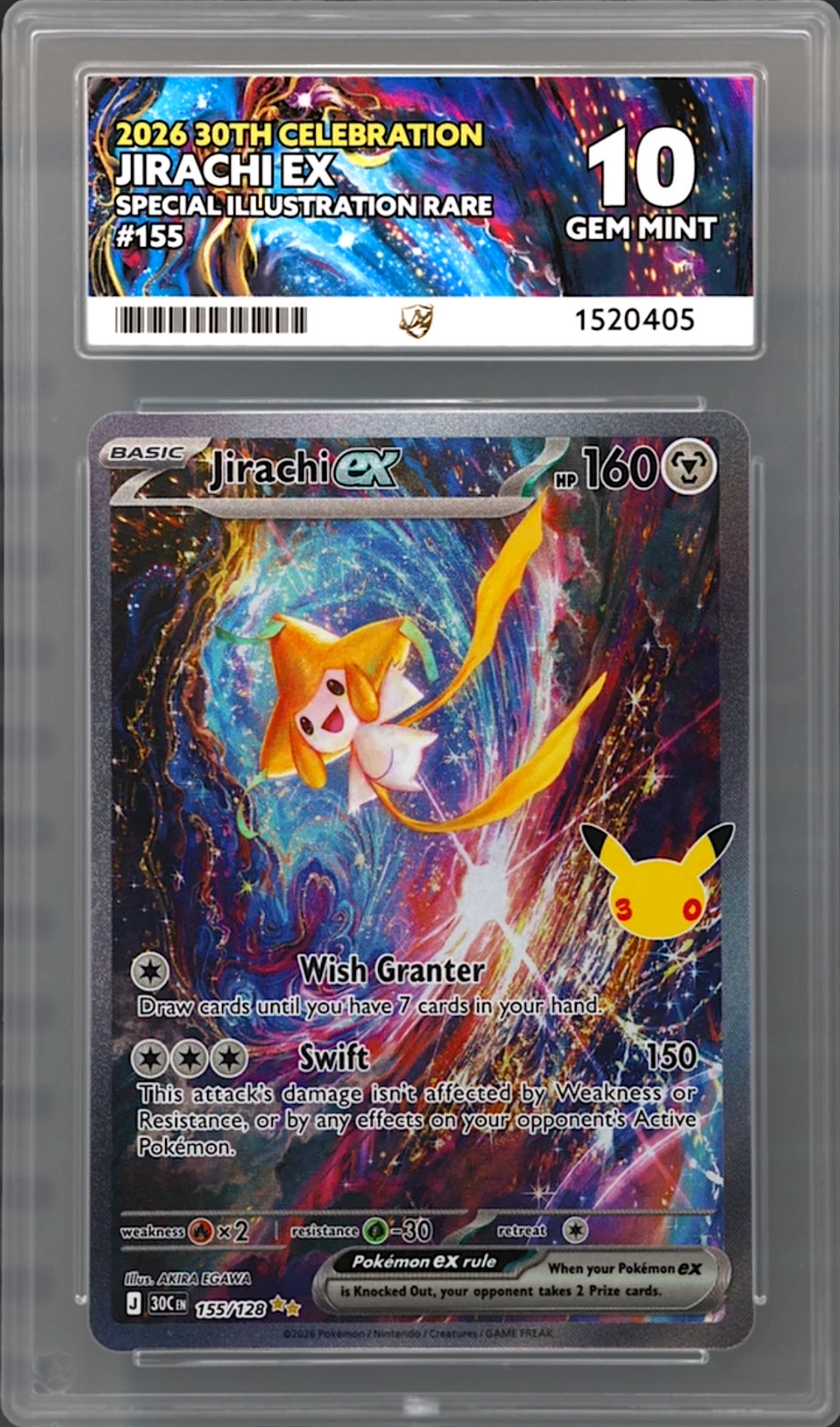ACE 10 30th Jirachi 155 /128 ex PERFECT Celebration Anniversary SIR Pokemon PSA