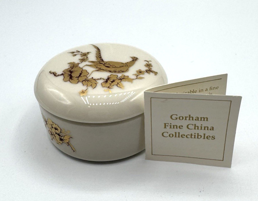 Gorham Fine China Gold Pheasant Covered Ring Jewelry Trinket Box