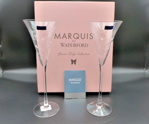 VTG MARQUIS By WATERFORD CRYSTAL Yours Truly Champagne Flute Glasses NIB  Set 2