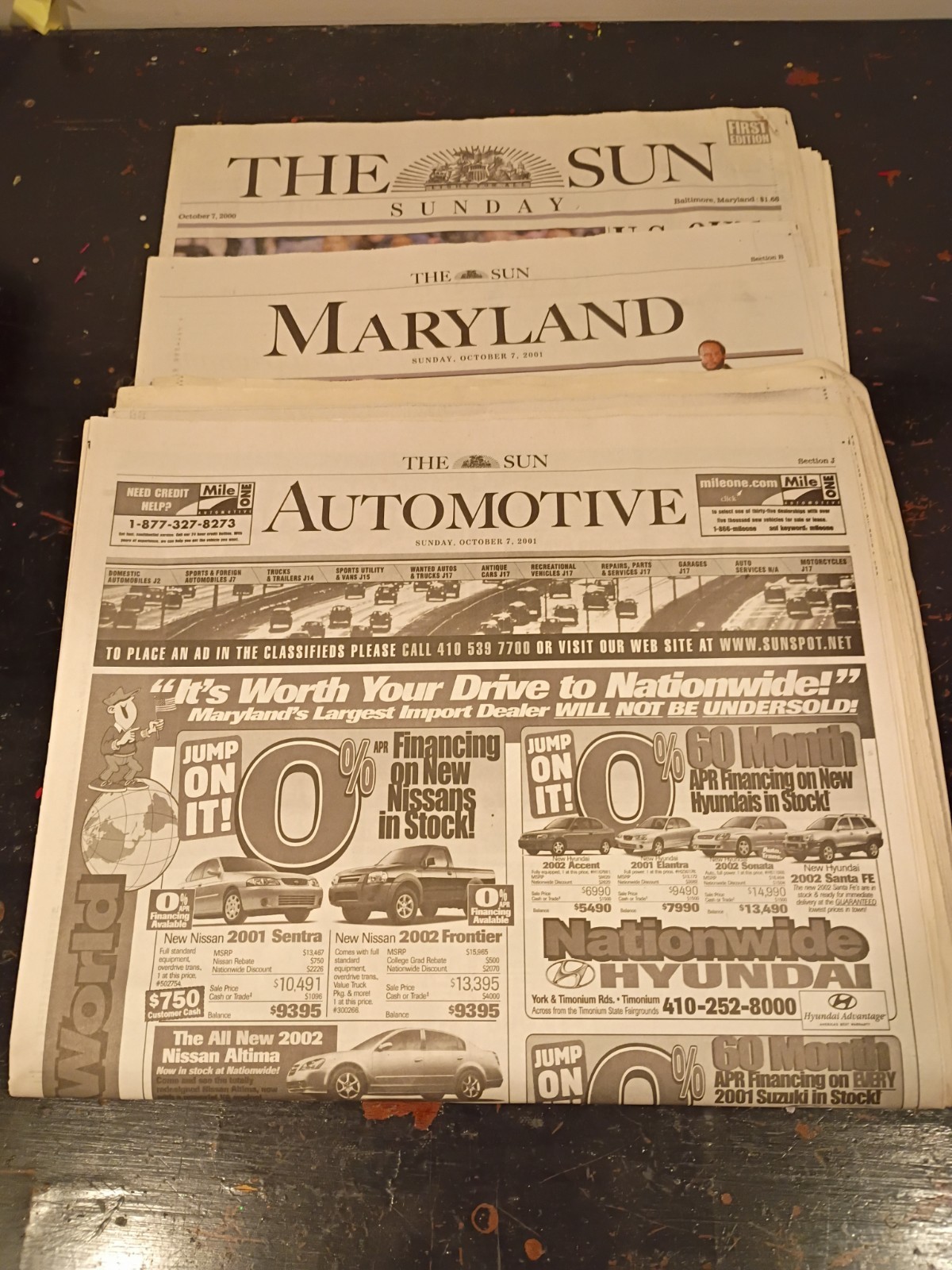 Large Lot Of Baltimore Sun Maryland October 7th 2000 And October 7th 2001...