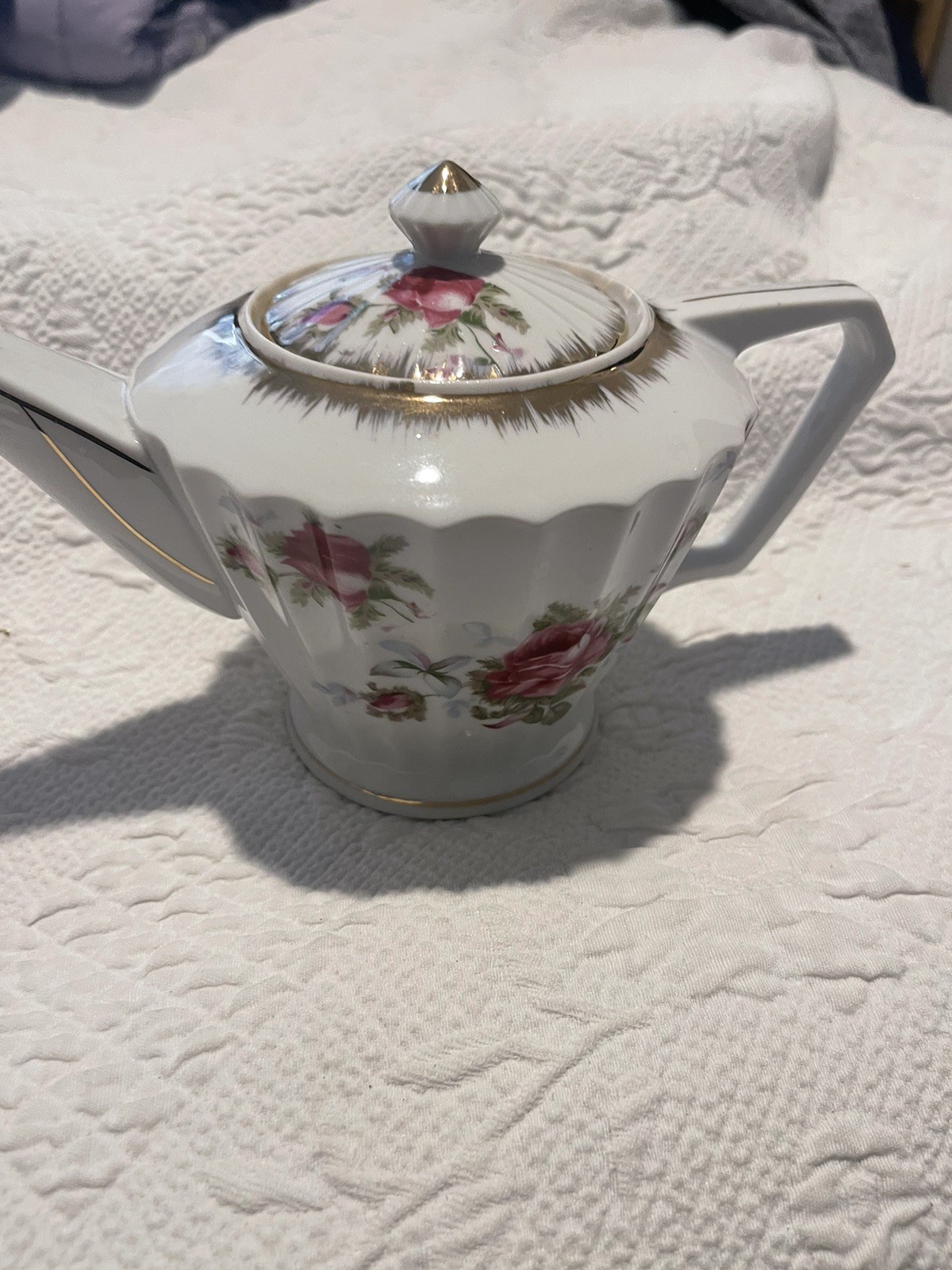 Lefton Elegant Rose JM206 China Teapot With Lid 1950’s Small Nick In Rim Pic 10