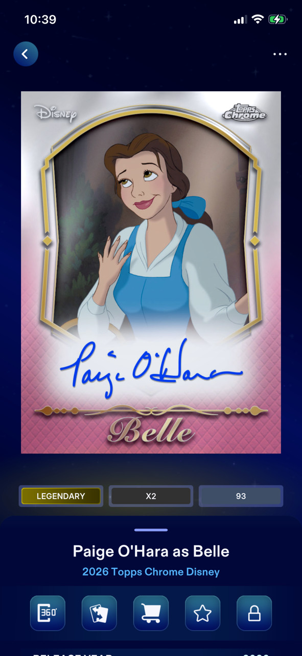 Topps Disney Collect Legendary Chrome Signature Paige O'Hara as BELLE Topps Disney Collect Legendary Chrome Signature Paige O'Hara as BELLE