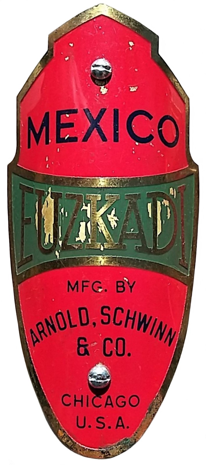 Euzkadi Arnold Schwinn & Company head badge Euzkadi Arnold Schwinn & Company head badge