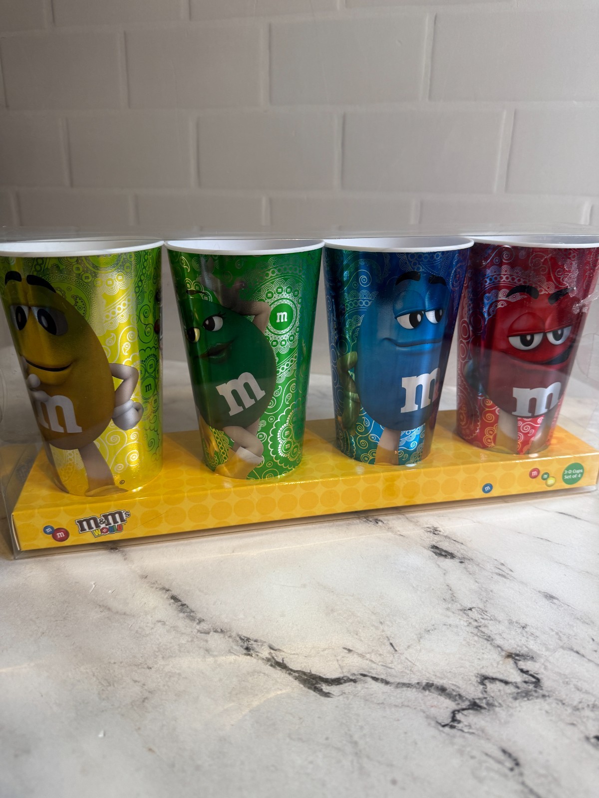 M&M\'s World 3-D Cups Set of 4 2016 Mars Character Collectible Sealed