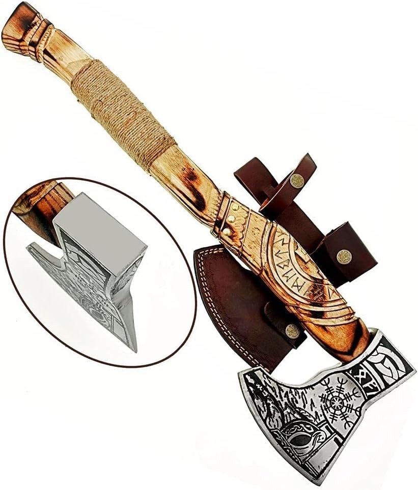 Hand Forged Viking Axe | High Carbon Steel Blade, Orange Leather Wrapped Handle Hand Forged Viking Axe | High Carbon Steel Blade, Orange Leather Wrapped Handle