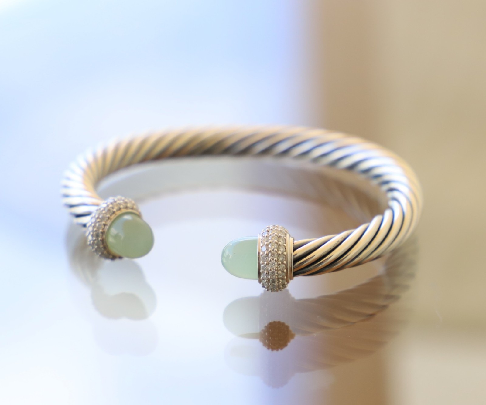 David Yurman Chalcedony & Sterling Silver 7mm Cable Bracelet size Medium (6.75