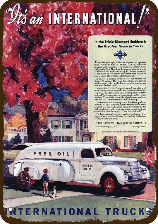 1939 INTERNATIONAL TRUCKS ROGERS OIL FUEL TRUCK Vintage Look DECORATIVE METAL SI