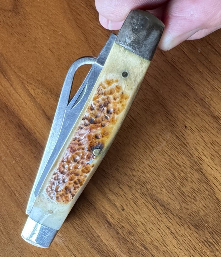 Marbles Damascus 2-Blade Bone Handle Pocketknife w/ Gut Hook Slipjoint 1996