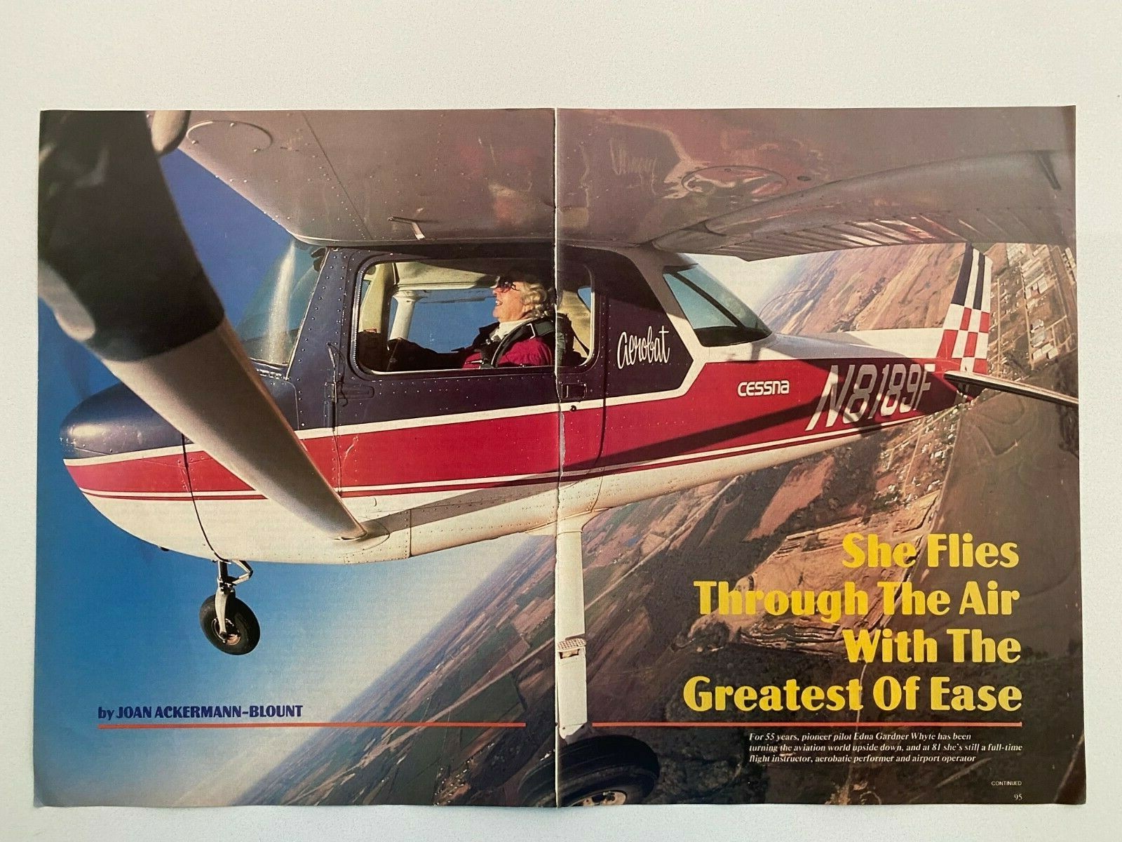 Edna Gardner Whyte Pioneer Pilot 1980's Vintage Magazine Photo