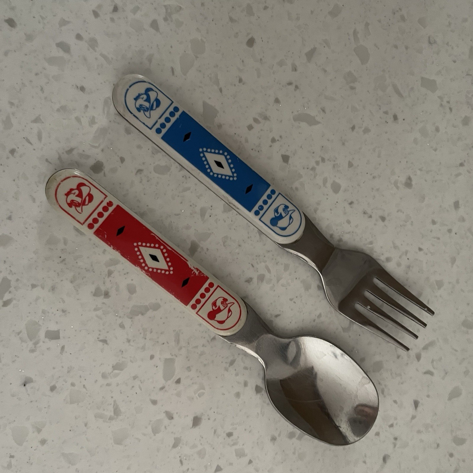 Disney Vintage Mickey Mouse Cowboy Childrens Fork & Spoon Set Melamine 