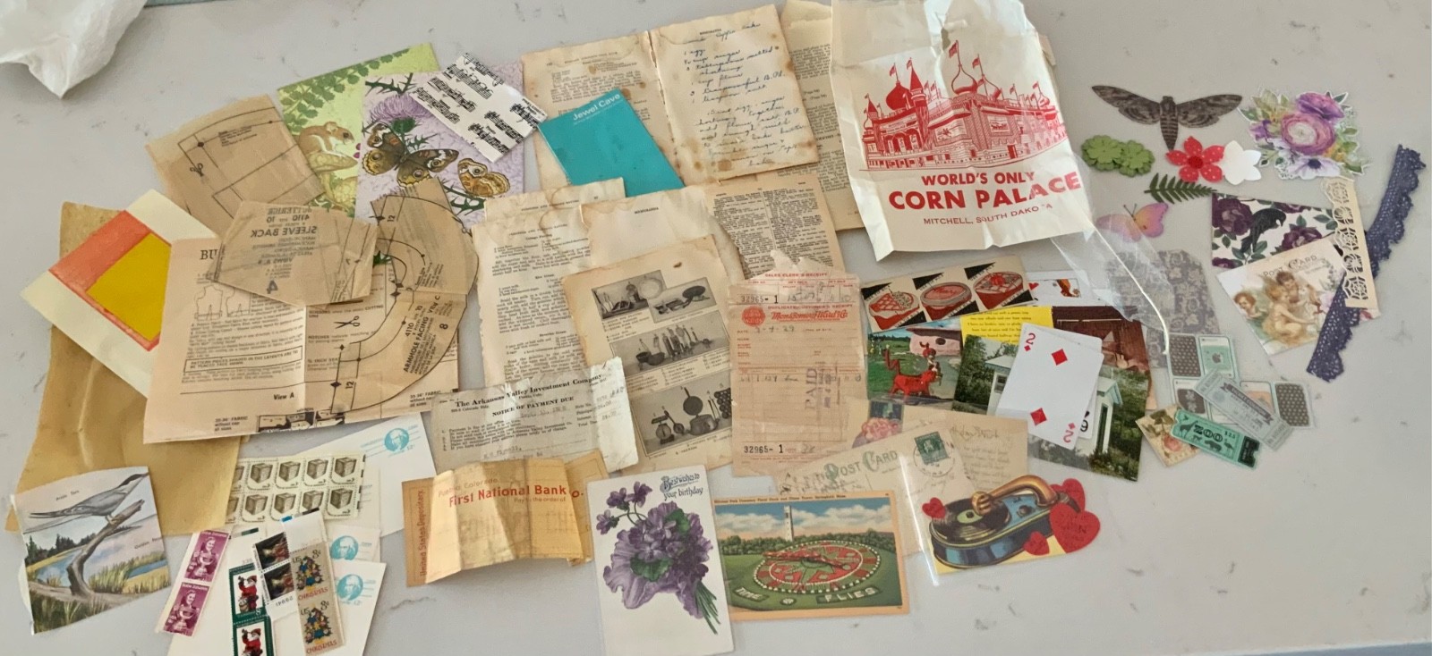 Lot Ephemera Junk Journal Mixed Media Valentine Postcards Stamps Antique Paper