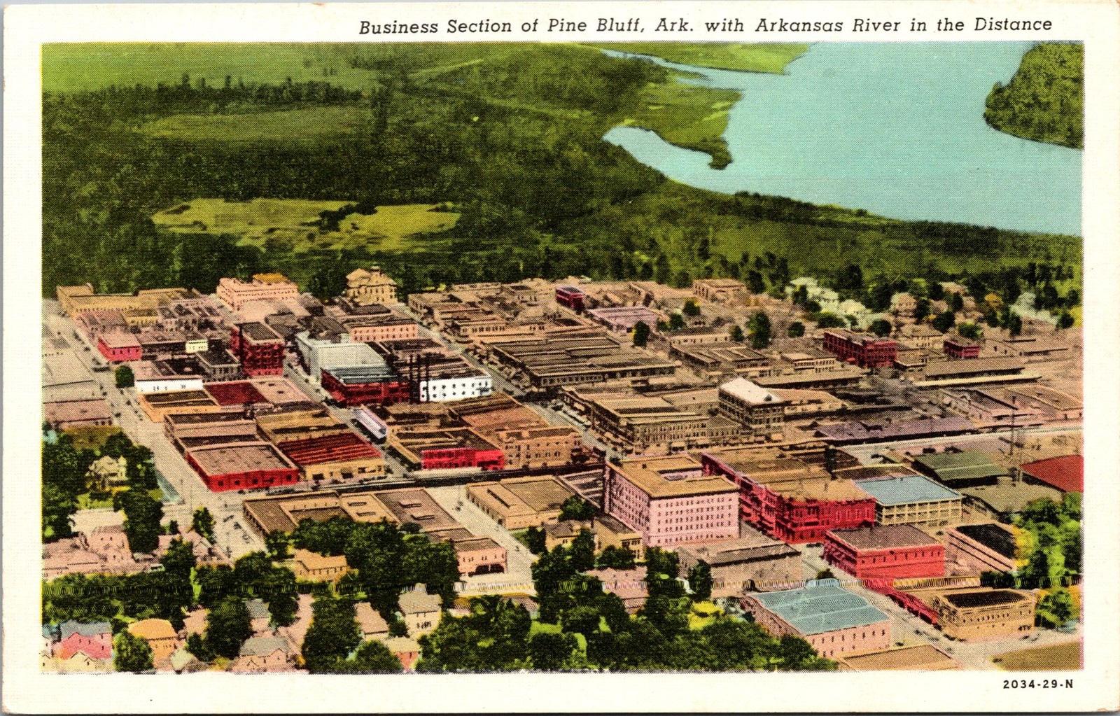 Curteich Postcard Business Section of Pine Bluff AR 2034-29-N Unposted