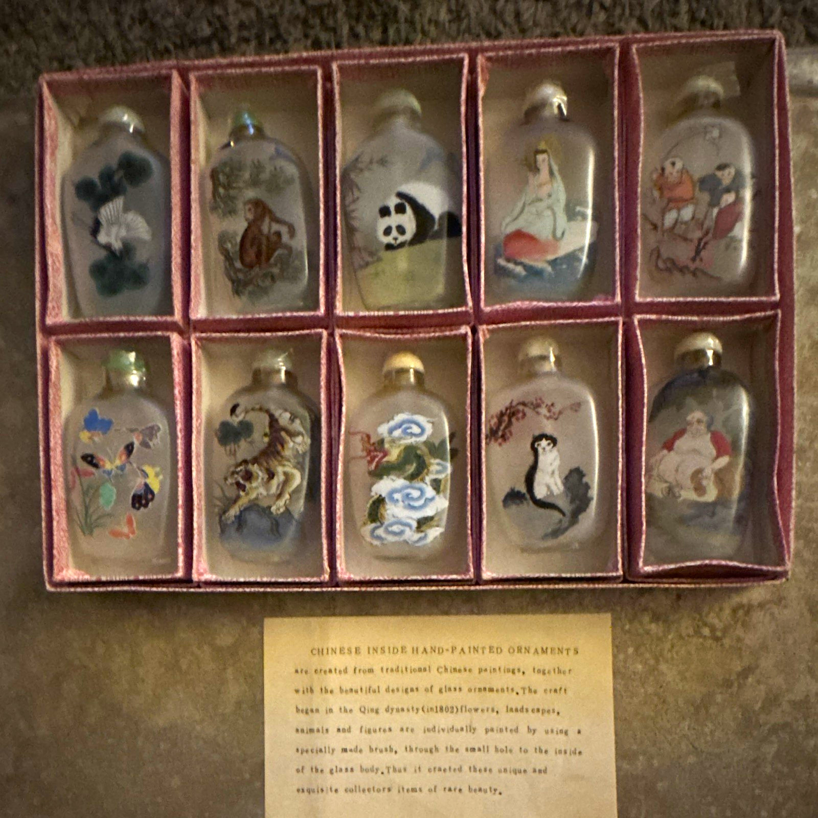 Chinese Painted Snuff Bottles Set of 10 in Display Box, Ownership History NA