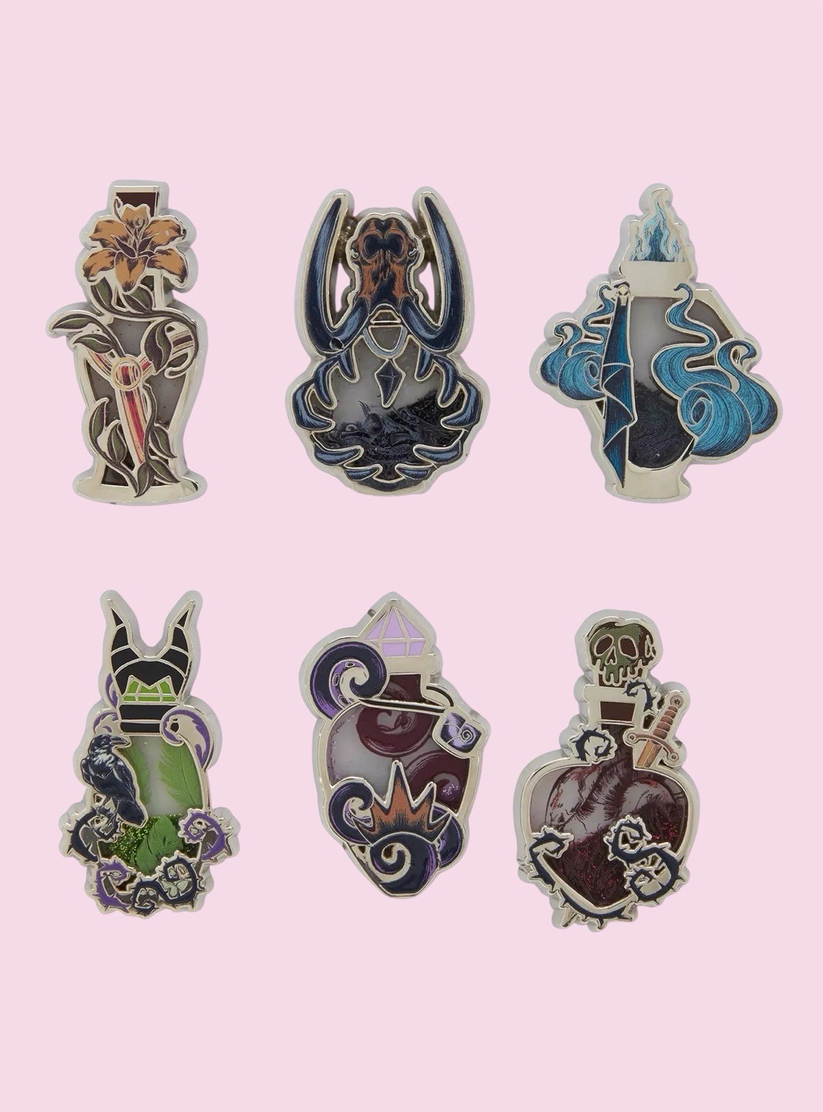 Disney Villains Potion Bottle Liquid Glitter Blind Box Enamel Pin - Full Set 6