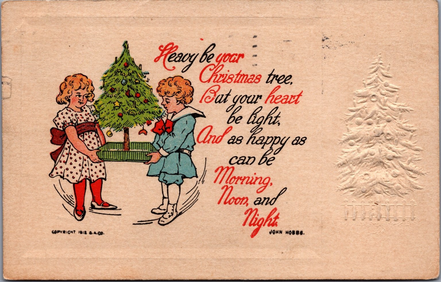 1913 Embossed Christmas Postcard Children Tree John Hobbs Poem Fairman Co.