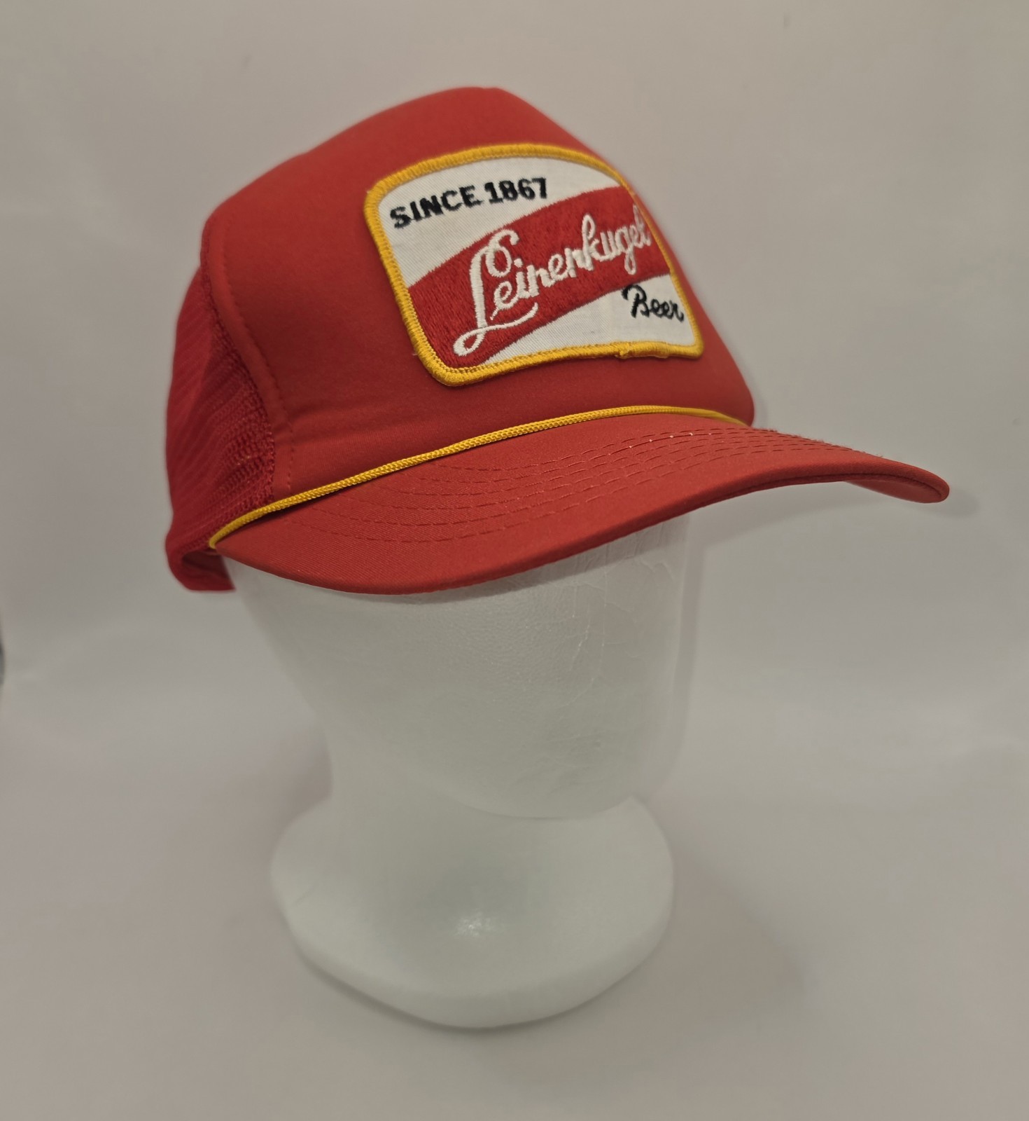 Vintage Leinenkugel Beer Hat Cap Foam Snap Back Red Patch Embroidered